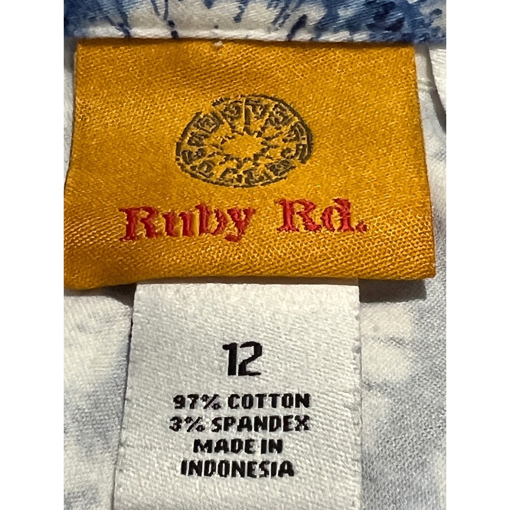 Ruby Rd Crop Pants Womens 12 Blue Tie Dye Swirl Stretch Cotton Casual Summer D01 - Picture 2 of 10